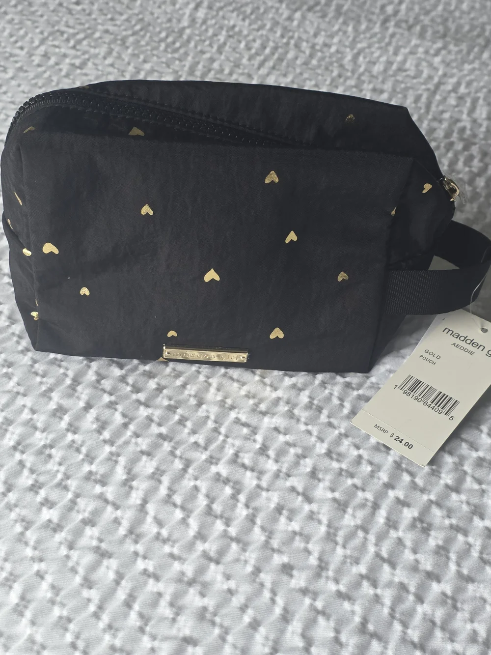 Madden Girl Black Makeup Pouch with Gold Heart Print